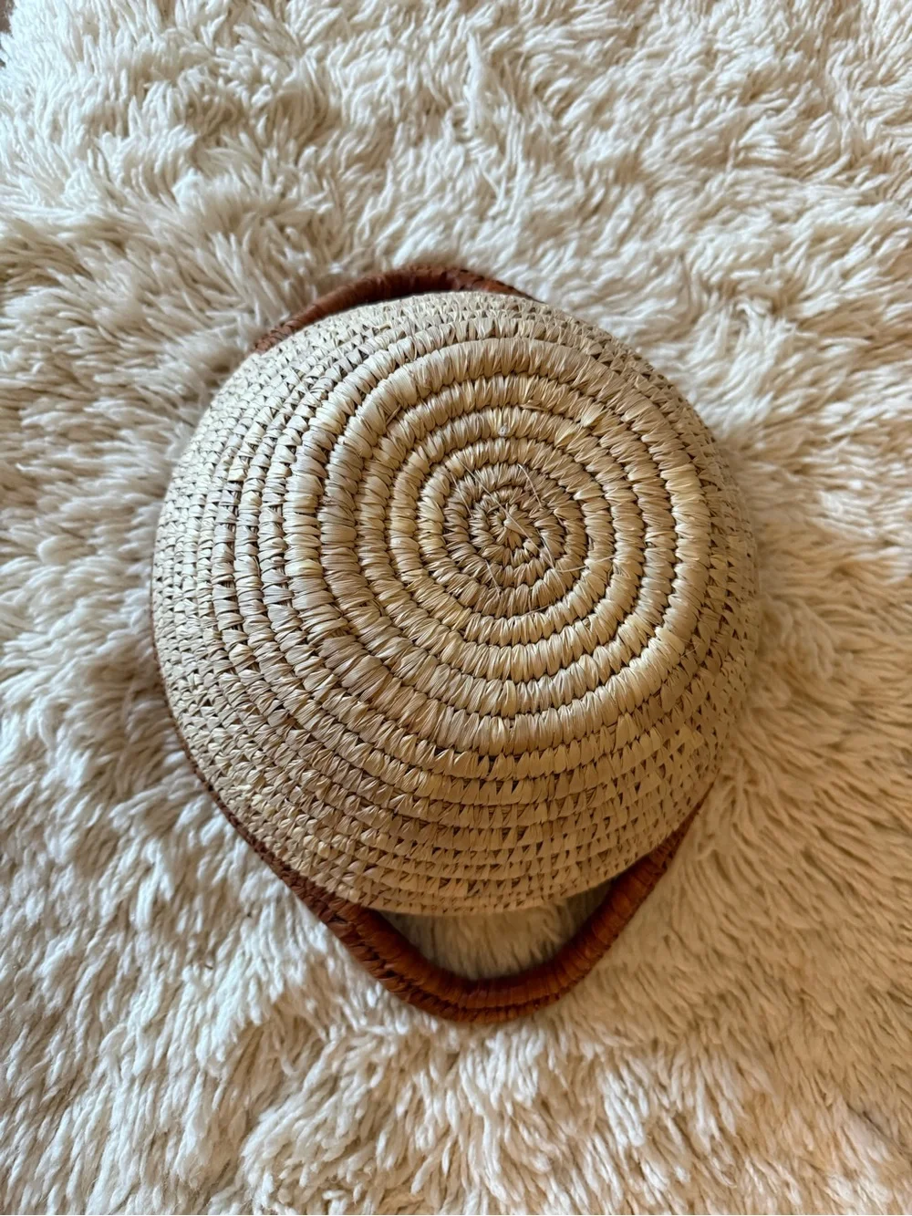 Handwoven Basket with Handles Round Brown Tan